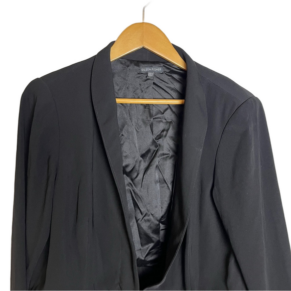 Eileen Fisher Open Front Blazer Silk Lined Black Womens L Quiet Luxury Preppy - Picture 4 of 16
